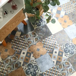 Tarkett Sol PVC - Carreaux Art Déco - Marron et Bleu Gris - Rouleau de 3m x 2m