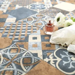 Tarkett Sol PVC - Carreaux Art Déco - Marron et Bleu Gris - Rouleau de 3m x 2m