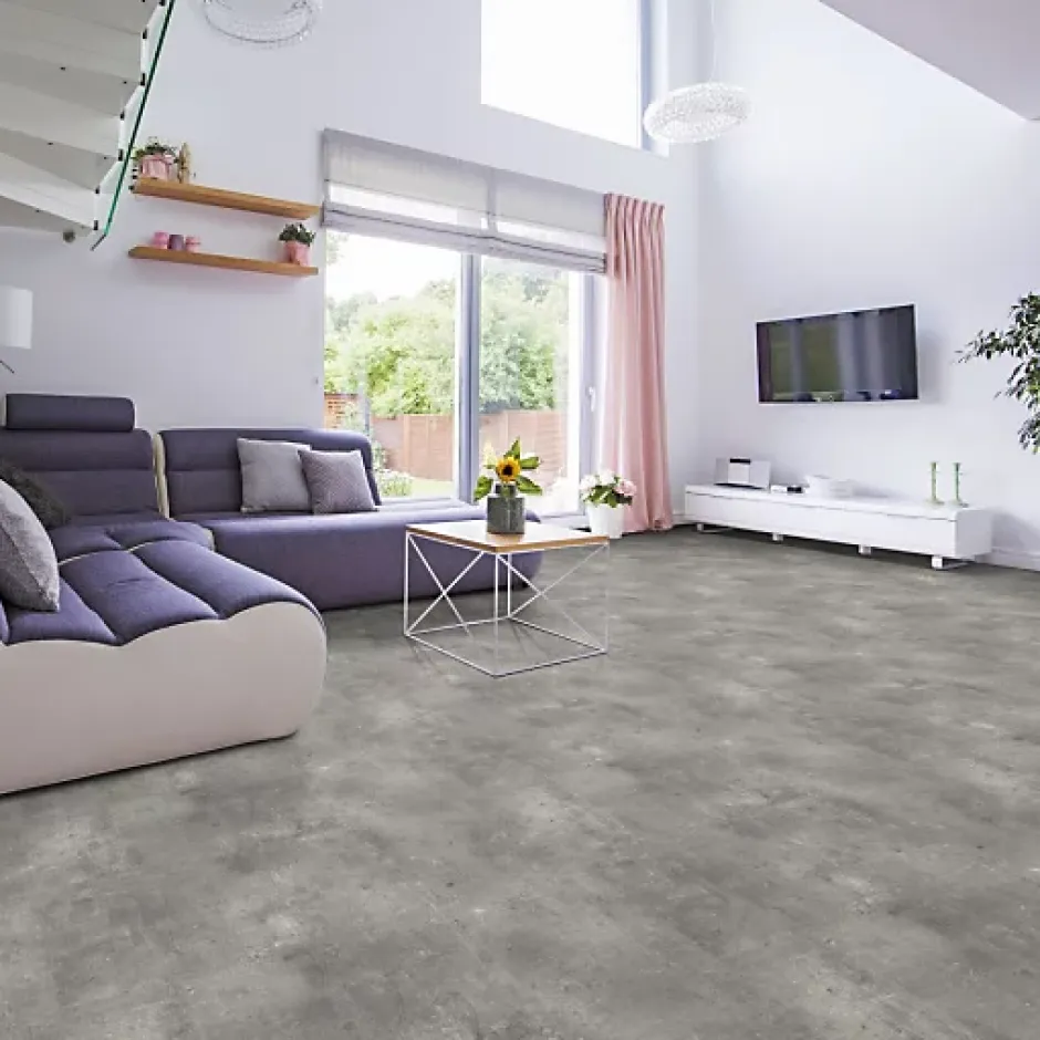 Décoweb Sol PVC Textile - Aspect béton griffé gris - Rouleau de 4m x 4m