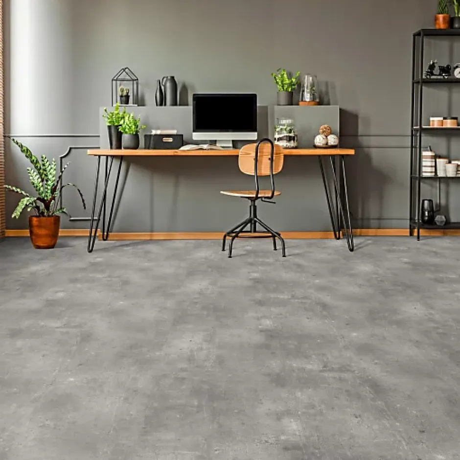 Décoweb Sol PVC Textile - Aspect béton griffé gris - Rouleau de 4m x 4m