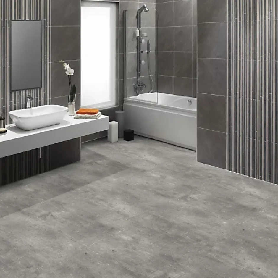 Décoweb Sol PVC Textile - Aspect béton griffé gris - Rouleau de 4m x 4m