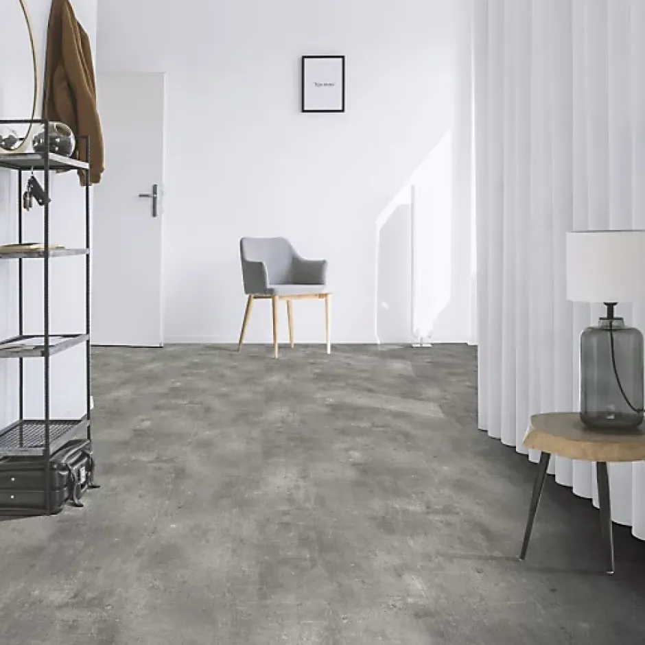 Décoweb Sol PVC Textile - Aspect béton griffé gris - Rouleau de 4m x 4m