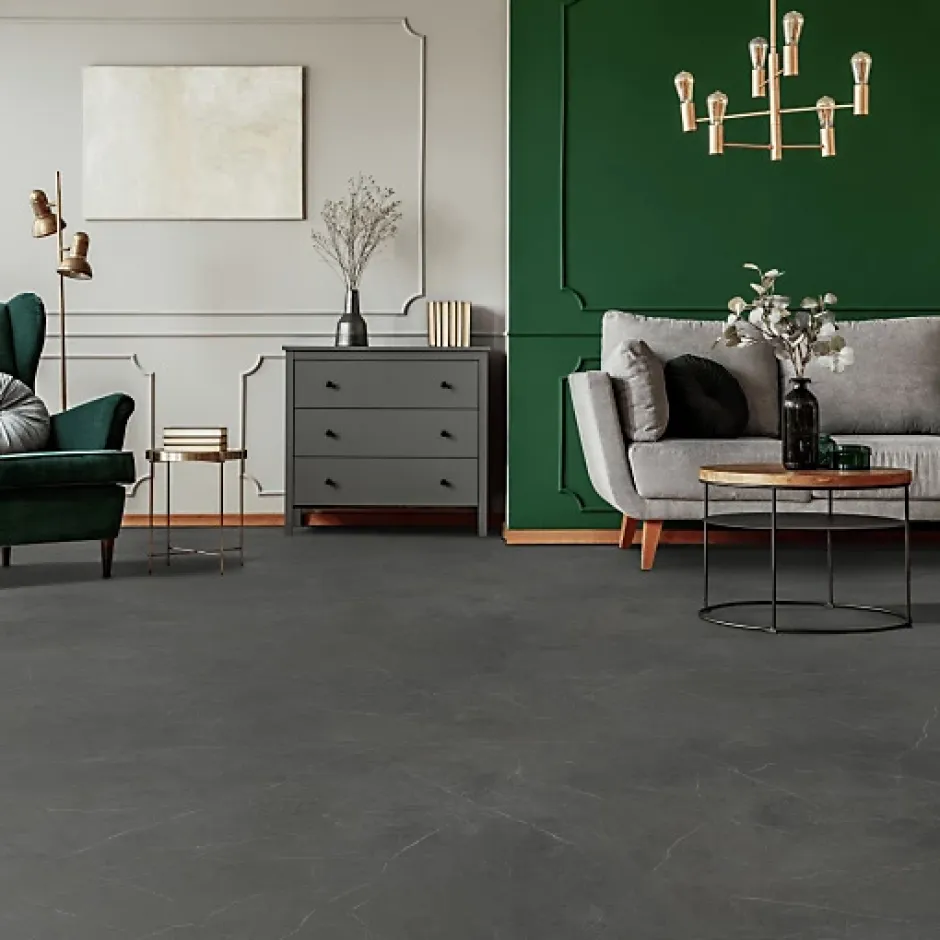 Décoweb Sol PVC Textile - Aspect marbre anthracite - Rouleau de 3m x 7m