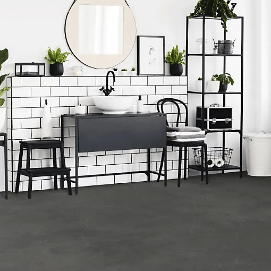 Décoweb Sol PVC Textile - Aspect marbre anthracite - Rouleau de 3m x 7m