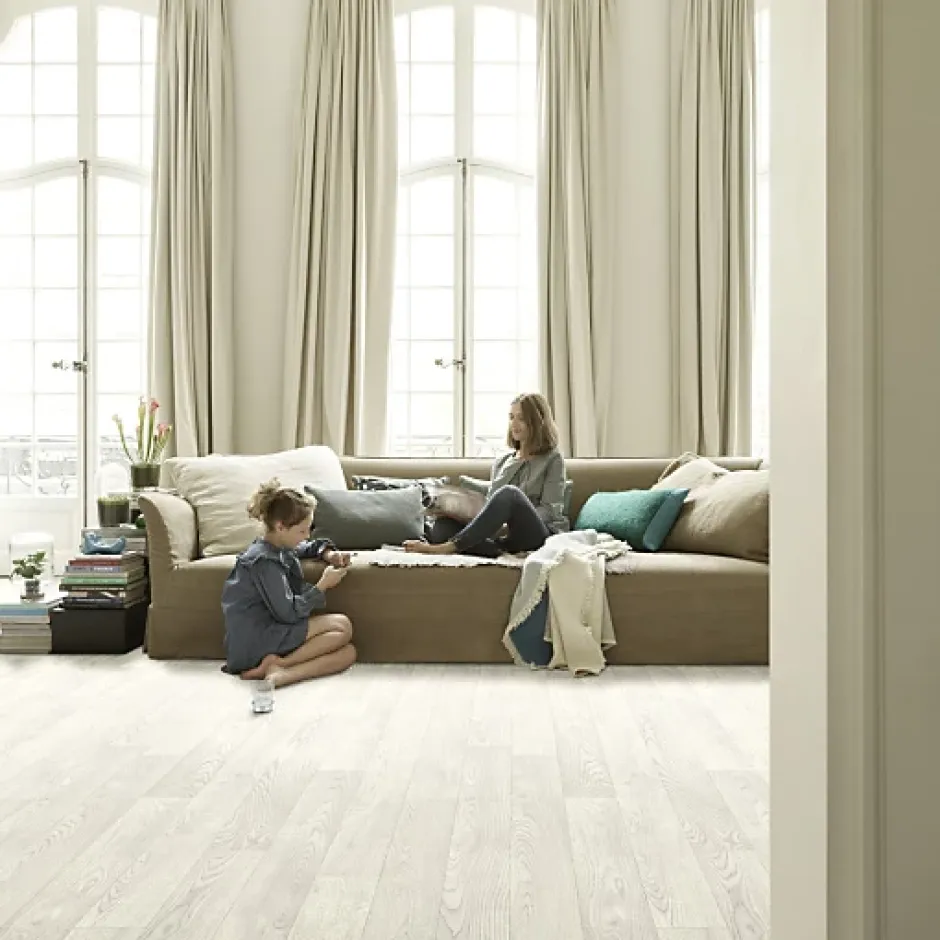 Décoweb Sol PVC Textile - Aspect parquet chêne blanc - Rouleau de 4m x 6m