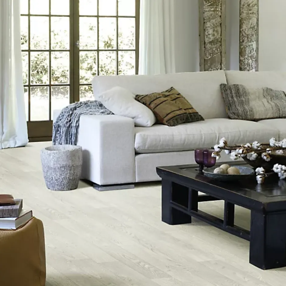 Décoweb Sol PVC Textile - Aspect parquet chêne blanc - Rouleau de 4m x 6m