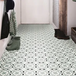 Décoweb Sol PVC Textile - Effet carreaux de ciment Gris - Rouleau de 3m x 3m