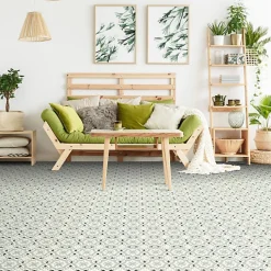 Décoweb Sol PVC Textile - Effet carreaux de ciment Gris - Rouleau de 3m x 3m