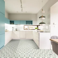 Décoweb Sol PVC Textile - Effet carreaux de ciment Gris - Rouleau de 3m x 3m