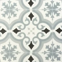 Décoweb Sol PVC Textile - Effet carreaux de ciment Gris - Rouleau de 3m x 3m