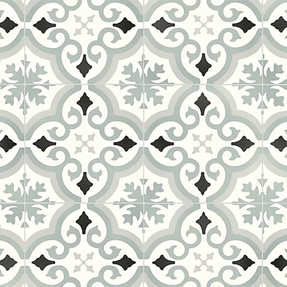 Sol PVC Textile - Effet carreaux de ciment Gris - Rouleau de 4m x 2m-Décoweb Discount