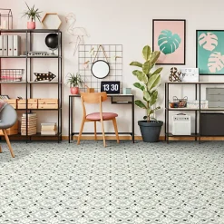 Sol PVC Textile - Effet carreaux de ciment Gris - Rouleau de 4m x 2m-Décoweb Discount