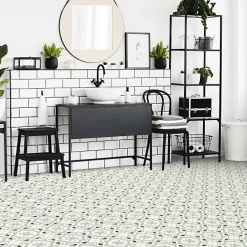 Sol PVC Textile - Effet carreaux de ciment Gris - Rouleau de 4m x 2m-Décoweb Discount