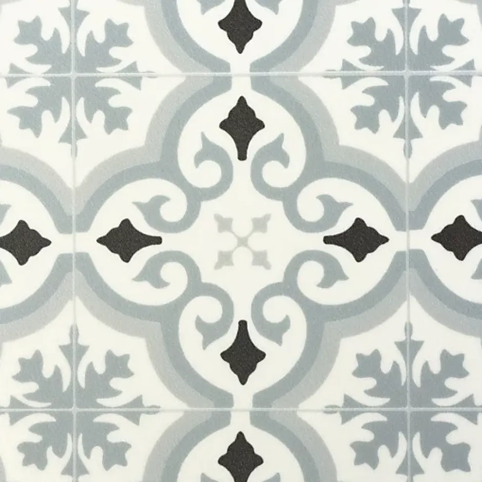 Sol PVC Textile - Effet carreaux de ciment Gris - Rouleau de 4m x 2m-Décoweb Discount