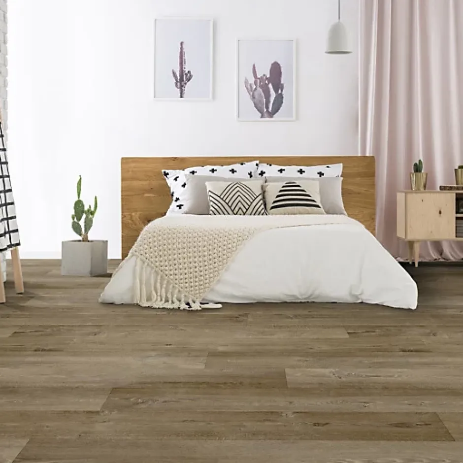 Décoweb Sol PVC textile Aspect parquet chêne brun - Rouleau de 4m x 5m