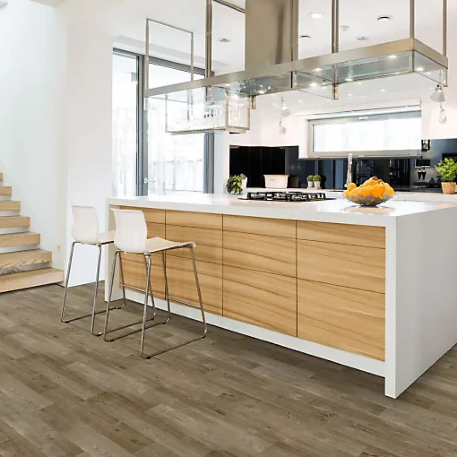 Décoweb Sol PVC textile Aspect parquet chêne brun - Rouleau de 4m x 5m