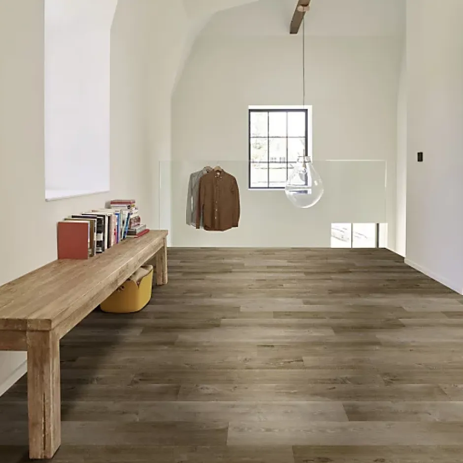 Décoweb Sol PVC textile Aspect parquet chêne brun - Rouleau de 4m x 5m