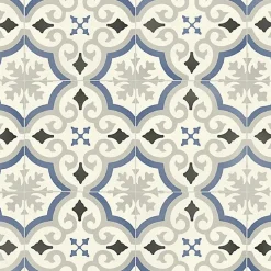 Décoweb Sol PVC Textile motif carreaux de ciment Bleu et gris - Echantillon 15 x 20 cm
