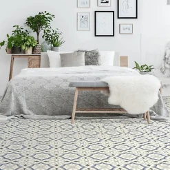 Décoweb Sol PVC Textile motif carreaux de ciment Bleu et gris - Echantillon 15 x 20 cm