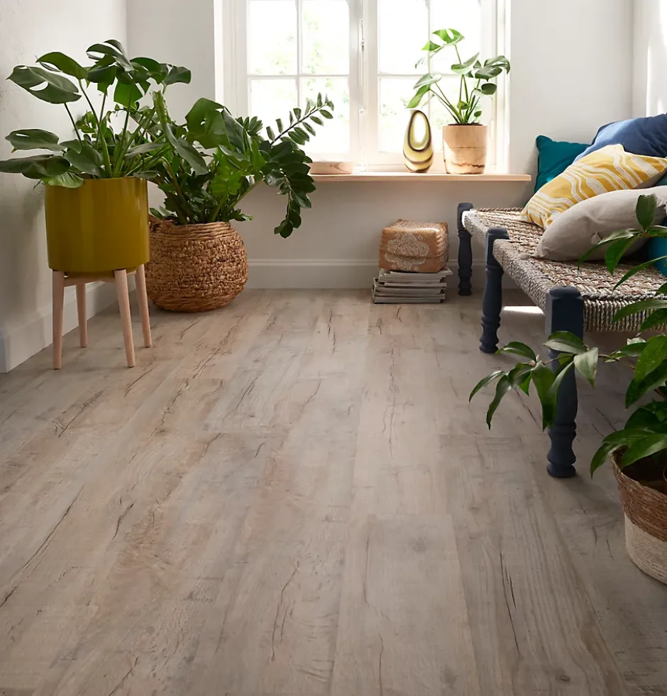 Sol stratifié à clipser Brisbane coloris naturel 8 mm - l.129 x l.19.4 cm-GoodHome