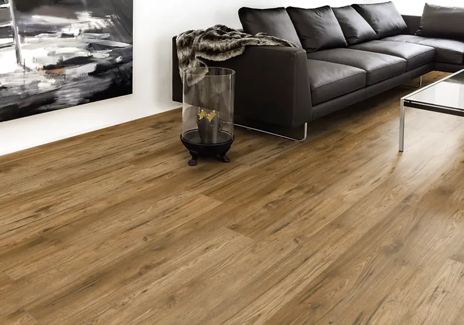 Sol stratifié à clipser Hickory chêne brun AC5 10mm - L.138 x l.15,9 cm-GoodHome New