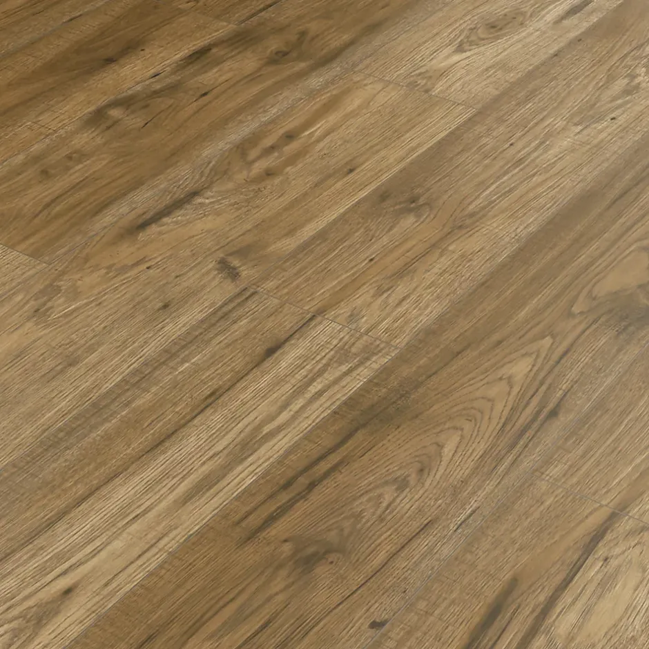 Sol stratifié à clipser Hickory chêne brun AC5 10mm - L.138 x l.15,9 cm-GoodHome New