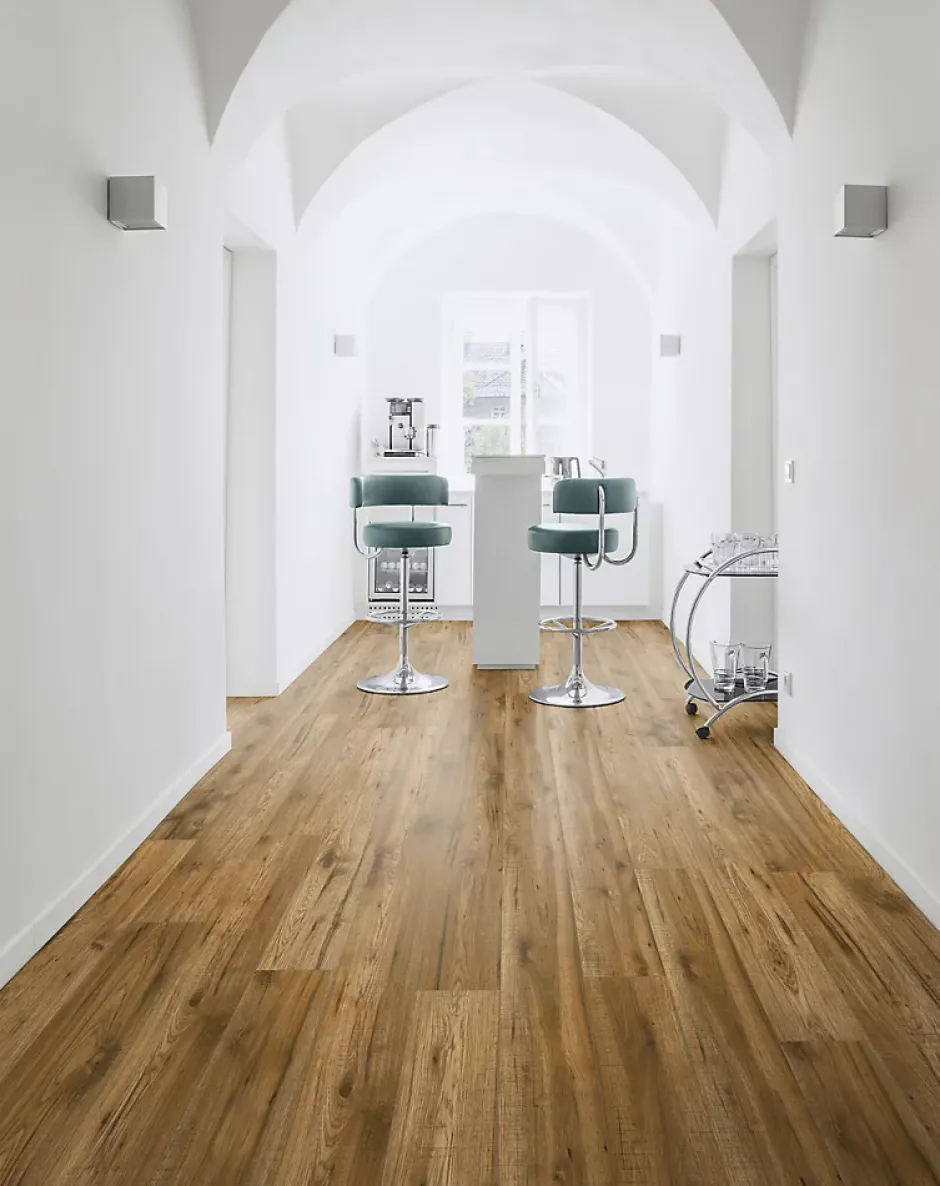 Sol stratifié à clipser Hickory chêne brun AC5 10mm - L.138 x l.15,9 cm-GoodHome New