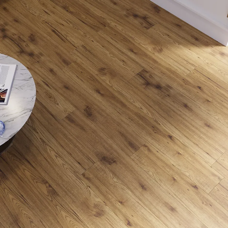 Sol stratifié à clipser Hickory chêne brun AC5 10mm - L.138 x l.15,9 cm-GoodHome New