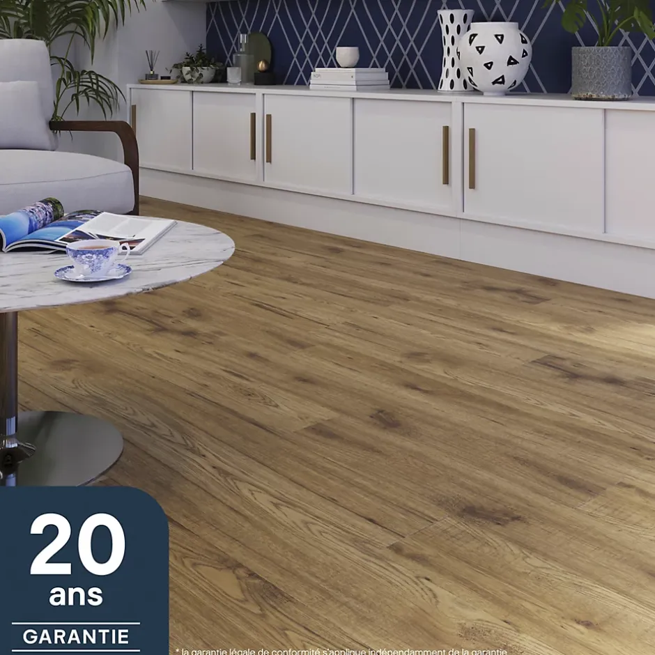 Sol stratifié à clipser Hickory chêne brun AC5 10mm - L.138 x l.15,9 cm-GoodHome New