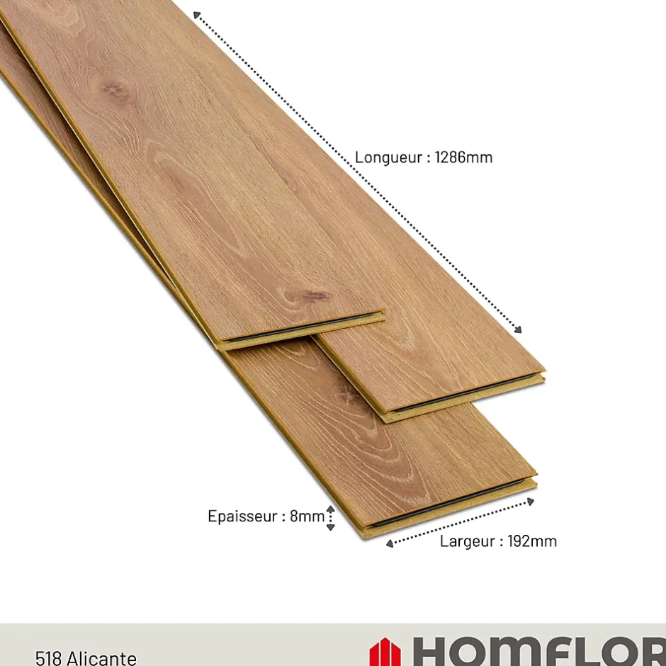 Sol stratifié Alicante , passage extrême AC6, effet chêne miel, L.128,6 cm x l.21,4 cm x ép.10 mm, résistant à l'eau-Homflor Online