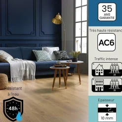 Sol stratifié Alicante , passage extrême AC6, effet chêne miel, L.128,6 cm x l.21,4 cm x ép.10 mm, résistant à l'eau-Homflor Online