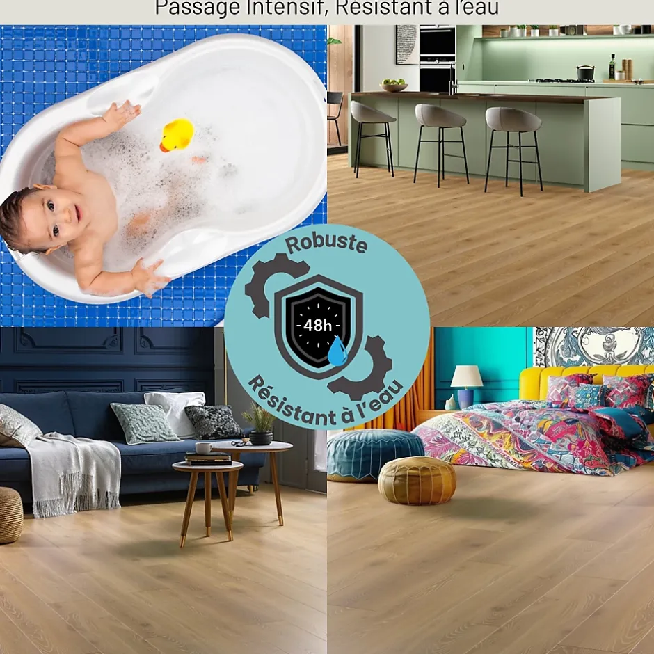 Sol stratifié Alicante , passage extrême AC6, effet chêne miel, L.128,6 cm x l.21,4 cm x ép.10 mm, résistant à l'eau-Homflor Online