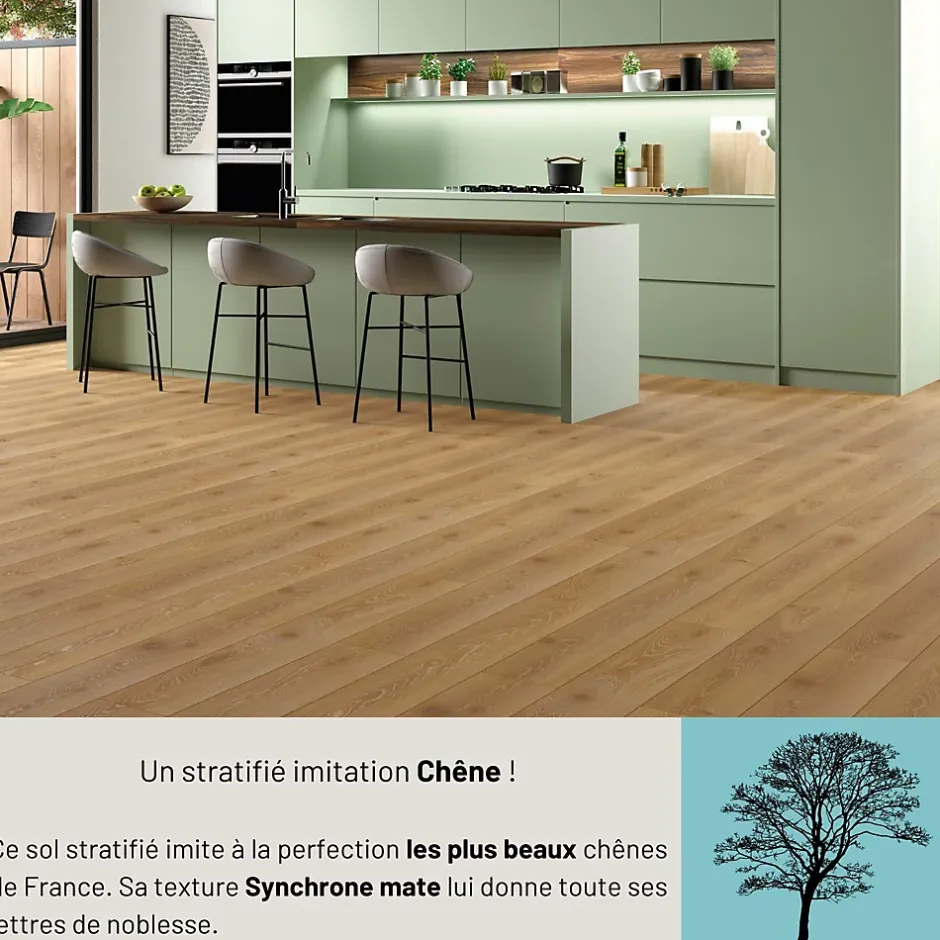 Sol stratifié Alicante , passage extrême AC6, effet chêne miel, L.128,6 cm x l.21,4 cm x ép.10 mm, résistant à l'eau-Homflor Online