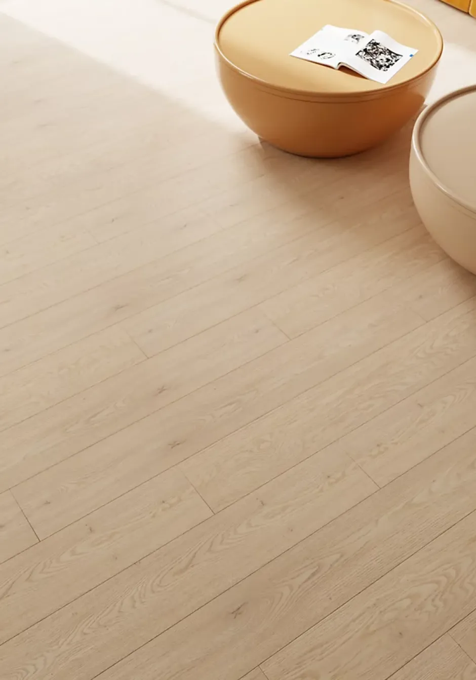 GoodHome Sol stratifié Amande , passage intense AC5, effet chêne blond, L.138,3 cm x l.19,3 cm x ép.8 mm