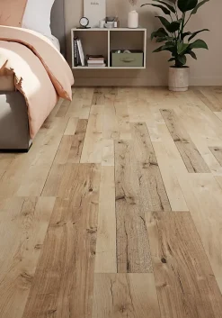 GoodHome Sol stratifié Bexhill , passage élevé AC4, effet chêne, L.138,3 cm x l.19,3 cm x ép.8 mm