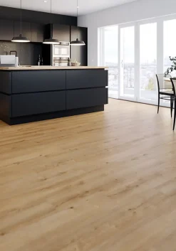 GoodHome Sol stratifié Byrd , passage intense AC5, effet chêne miel, L.125,7 cm x l.19,2 cm x ép.10 mm, résistant à l'eau