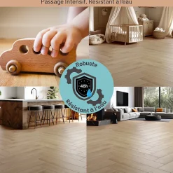 Sol stratifié Cajun bâton rompu, passage intense AC5, effet chêne, L.64,4 cm x l.12,2 cm x ép.8 mm, résistant à l'eau- Clearance