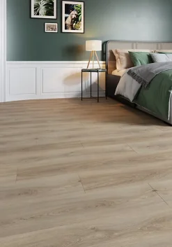 GoodHome Sol stratifié Clancy , passage élevé AC4, effet chêne gris taupe, L.129,2 cm x l.19,3 cm x ép.8 mm