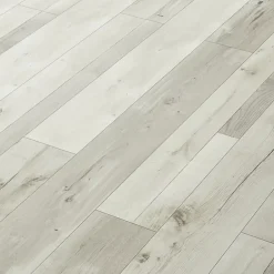 GoodHome Sol stratifié clipsable Bexhill chêne blanc passage élévé AC4 ép.8 mm