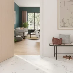 Sol stratifié clipsable Elegance aspect marbre blanc 8 mm compatible pièces humides-GoodHome Discount