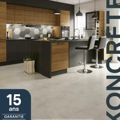 Sol stratifié clipsable Konkrete aspect béton gris 8 mm compatible pièces humides-GoodHome Best