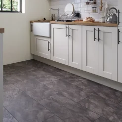 GoodHome Sol stratifié clipsable Slate aspect pierre anthracite 8 mm compatible pièces humides