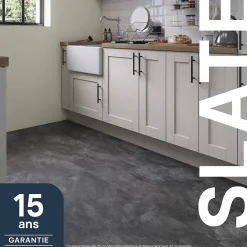GoodHome Sol stratifié clipsable Slate aspect pierre anthracite 8 mm compatible pièces humides