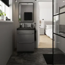 GoodHome Sol stratifié clipsable Slate aspect pierre anthracite 8 mm compatible pièces humides