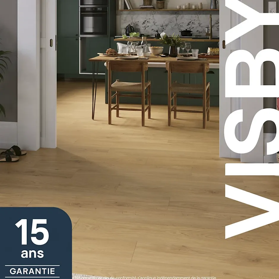 GoodHome Sol stratifié clipsable Visby chêne blond 8mm compatible pièces humides