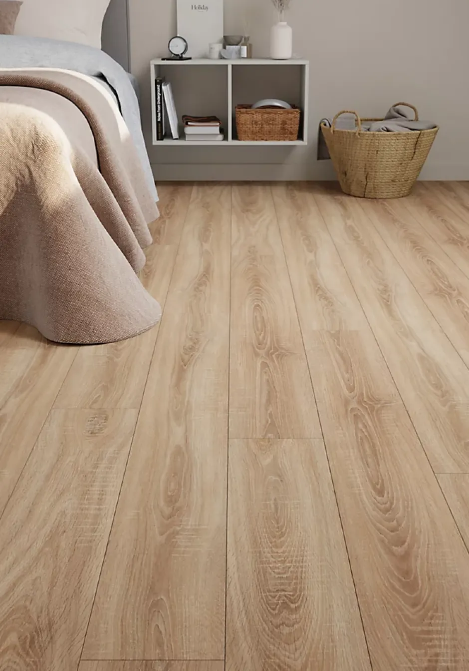 GoodHome Sol stratifié Colloway , passage élevé AC4, effet chêne, L.138,3 cm x l.19,3 cm x ép.8 mm