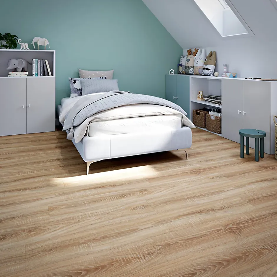 GoodHome Sol stratifié Colloway , passage élevé AC4, effet chêne, L.138,3 cm x l.19,3 cm x ép.8 mm