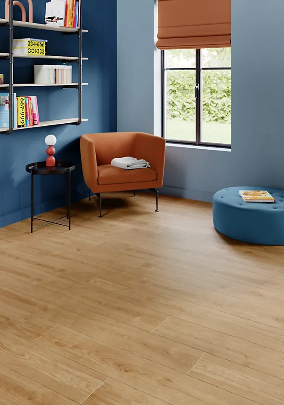 GoodHome Sol stratifié Corduff , passage élevé AC4, effet chêne blond, L.128,5 cm x l.19,2 cm x ép.8 mm, résistant à l'eau