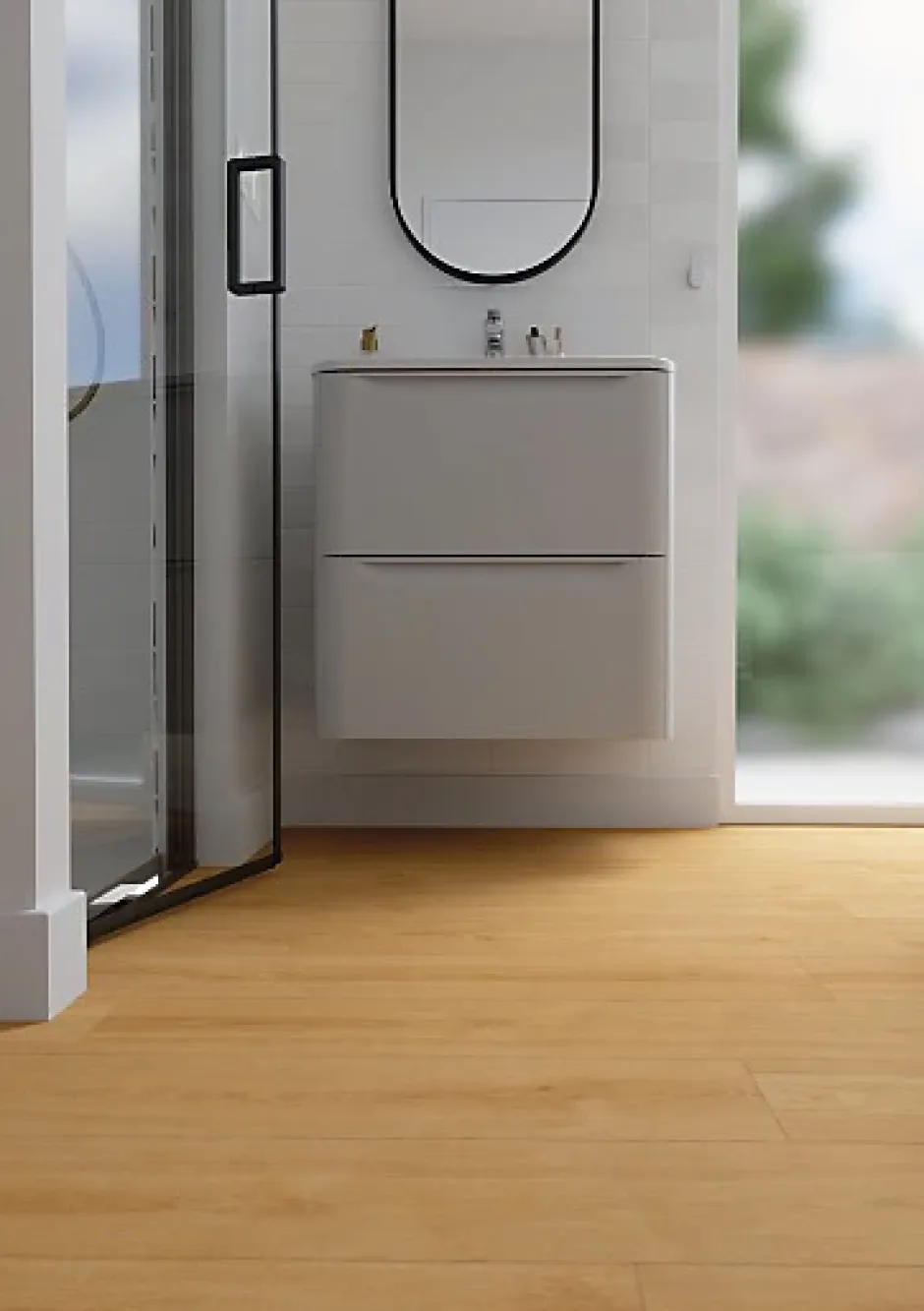 GoodHome Sol stratifié Corduff , passage élevé AC4, effet chêne blond, L.128,5 cm x l.19,2 cm x ép.8 mm, résistant à l'eau