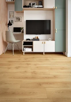 Sol stratifié Cowley , passage intense AC5, effet chêne miel, L.129,2 cm x l.19,3 cm x ép.8 mm-GoodHome Hot